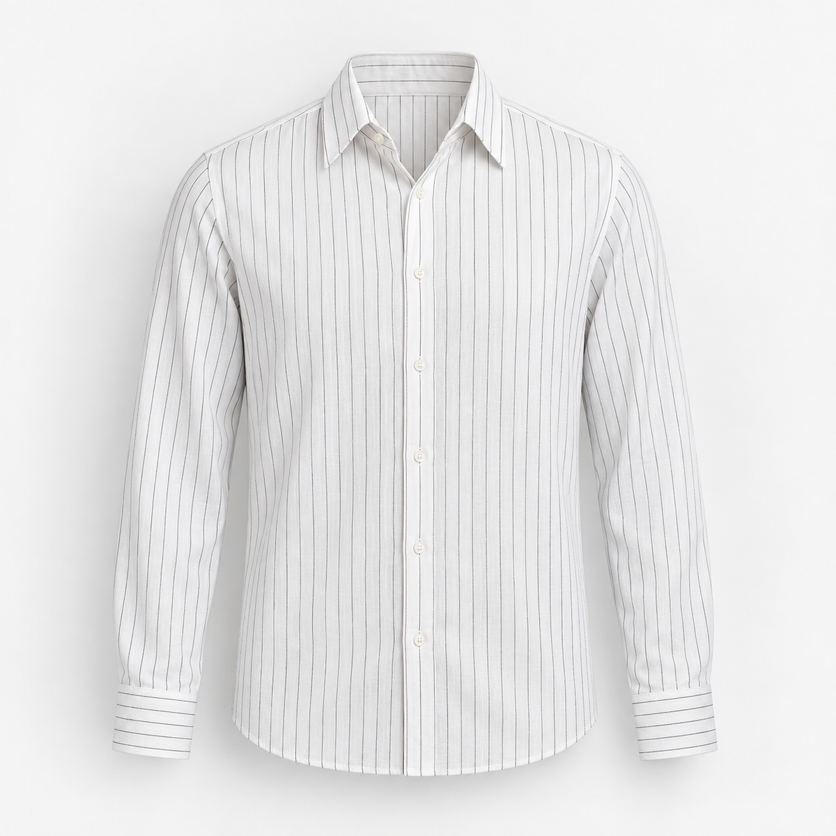 Men's Lyocell-Linen Pinstripe Long-Sleeve Shirt — White, product cover