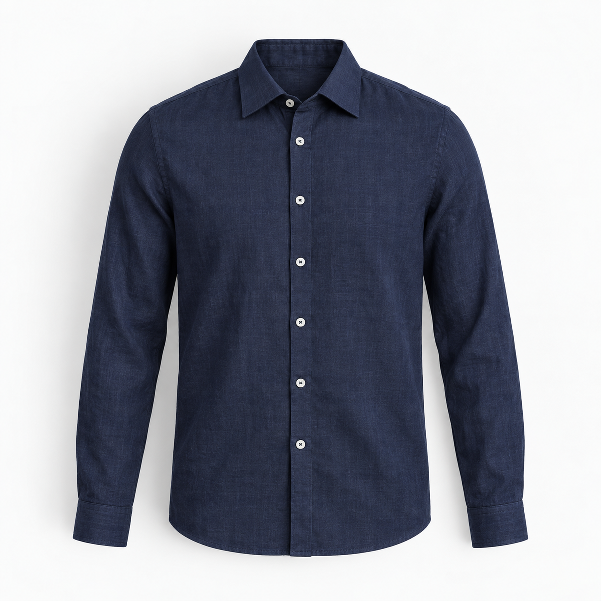Men's Linen Long-Sleeve Shirt with Pointed Collar — Navy Blue, product cover