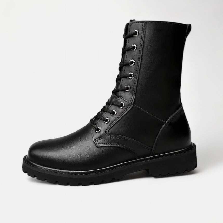 Genuine leather motorcycle boots with durable design and rubber soles.