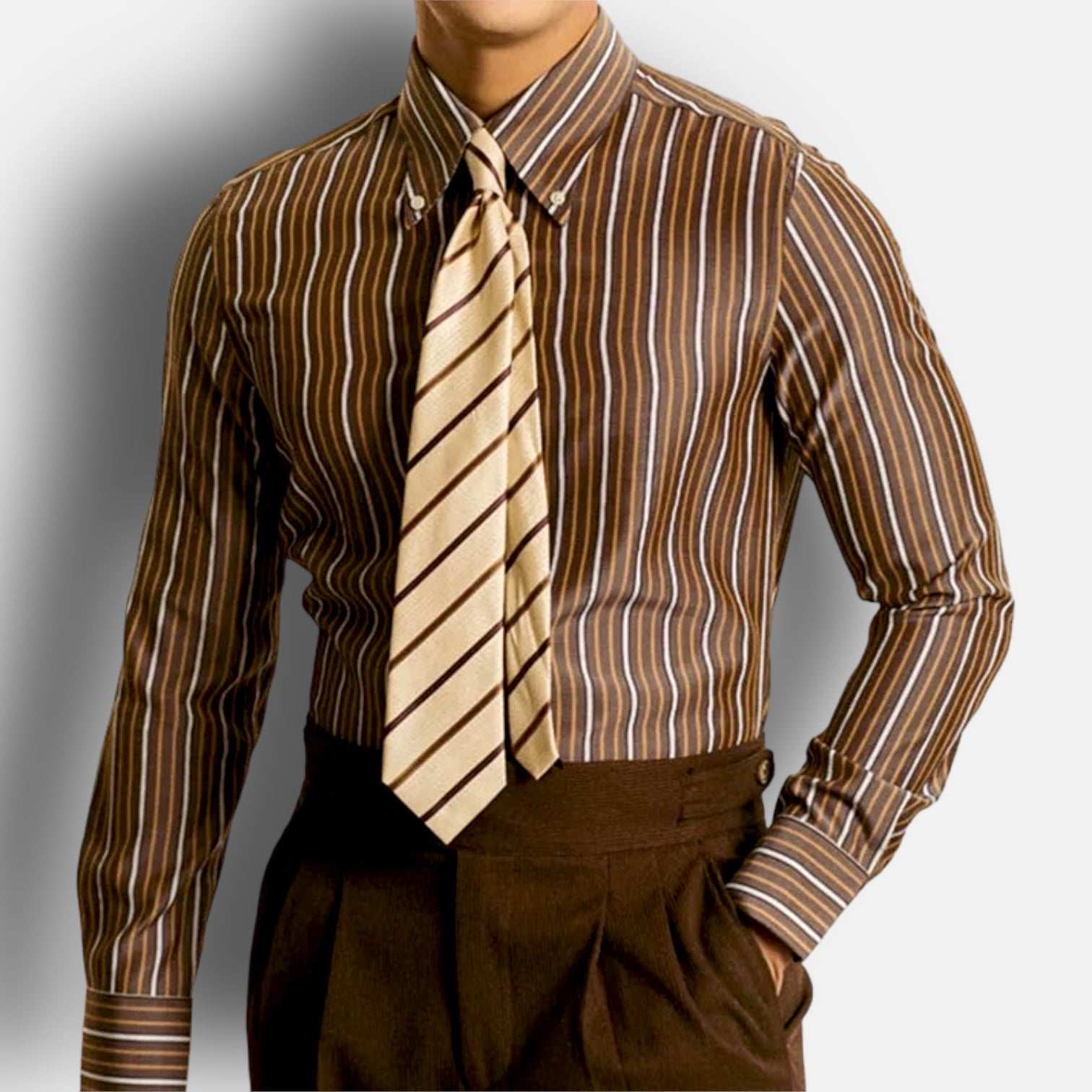 Italian slim fit shirt for men, long sleeve, striped printed design, smart casual style.