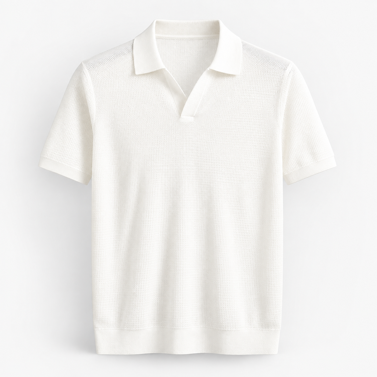 Men's Fine-Knit Lyocell Johnny-Collar Polo — White, product cover