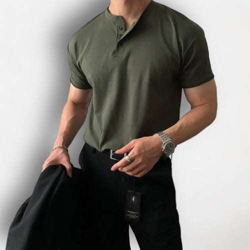 Antonios smart casual summer t-shirt, solid olive green, cotton, men's fashion.