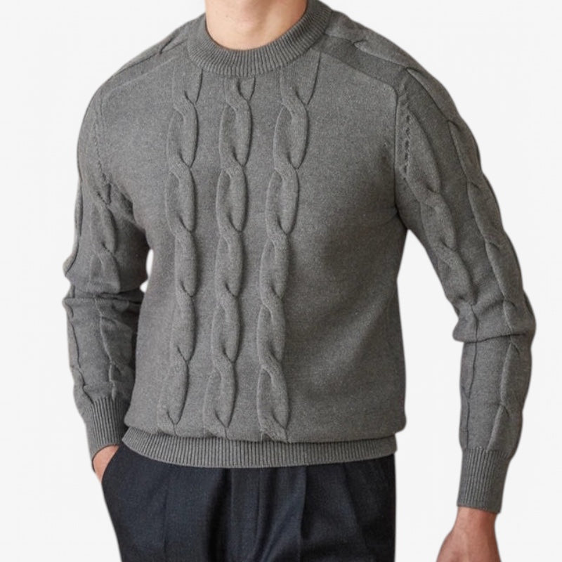 Round neck vintage sweater for men in gray wool blend, cozy and perfect fitting.