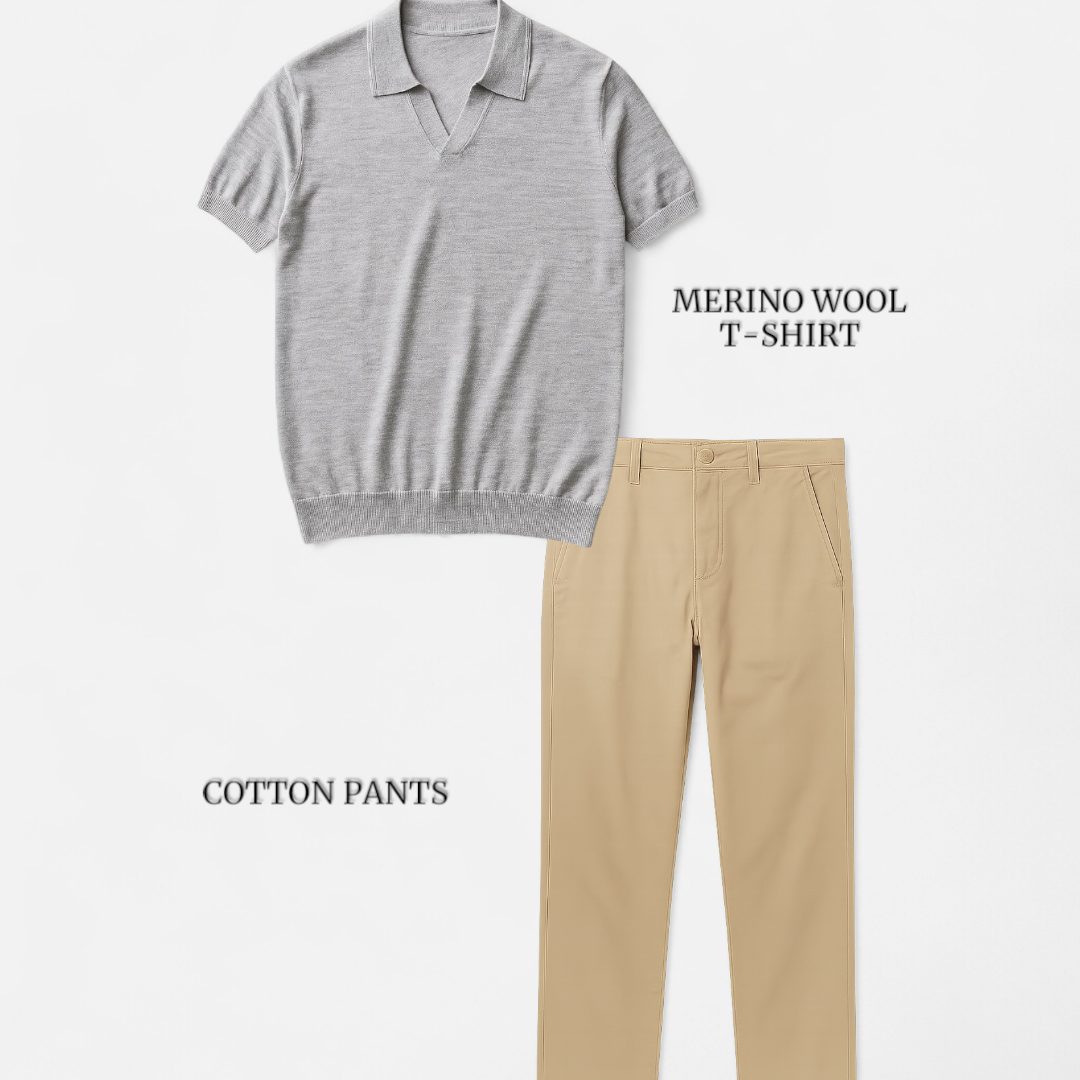 Casual outfit set light gray + beige (T-shirt+pants)