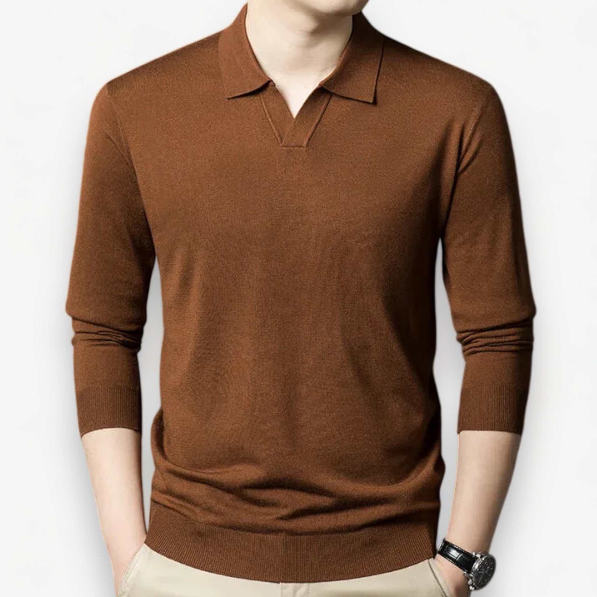 Men's brown Antonios business polo premium sweater.