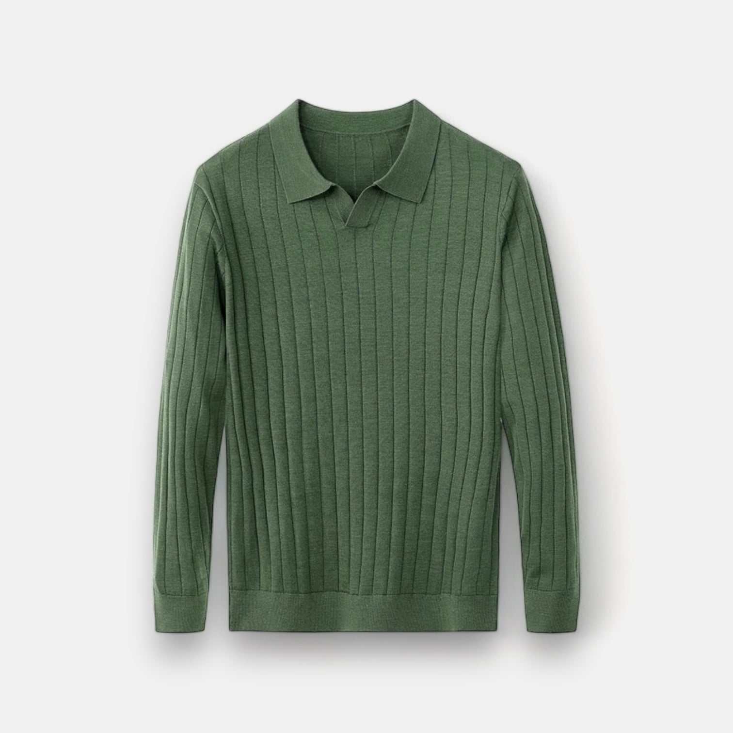 Casual wool autumn sweater in green, slim fit, cotton and wool blend, perfect for chilly weather.