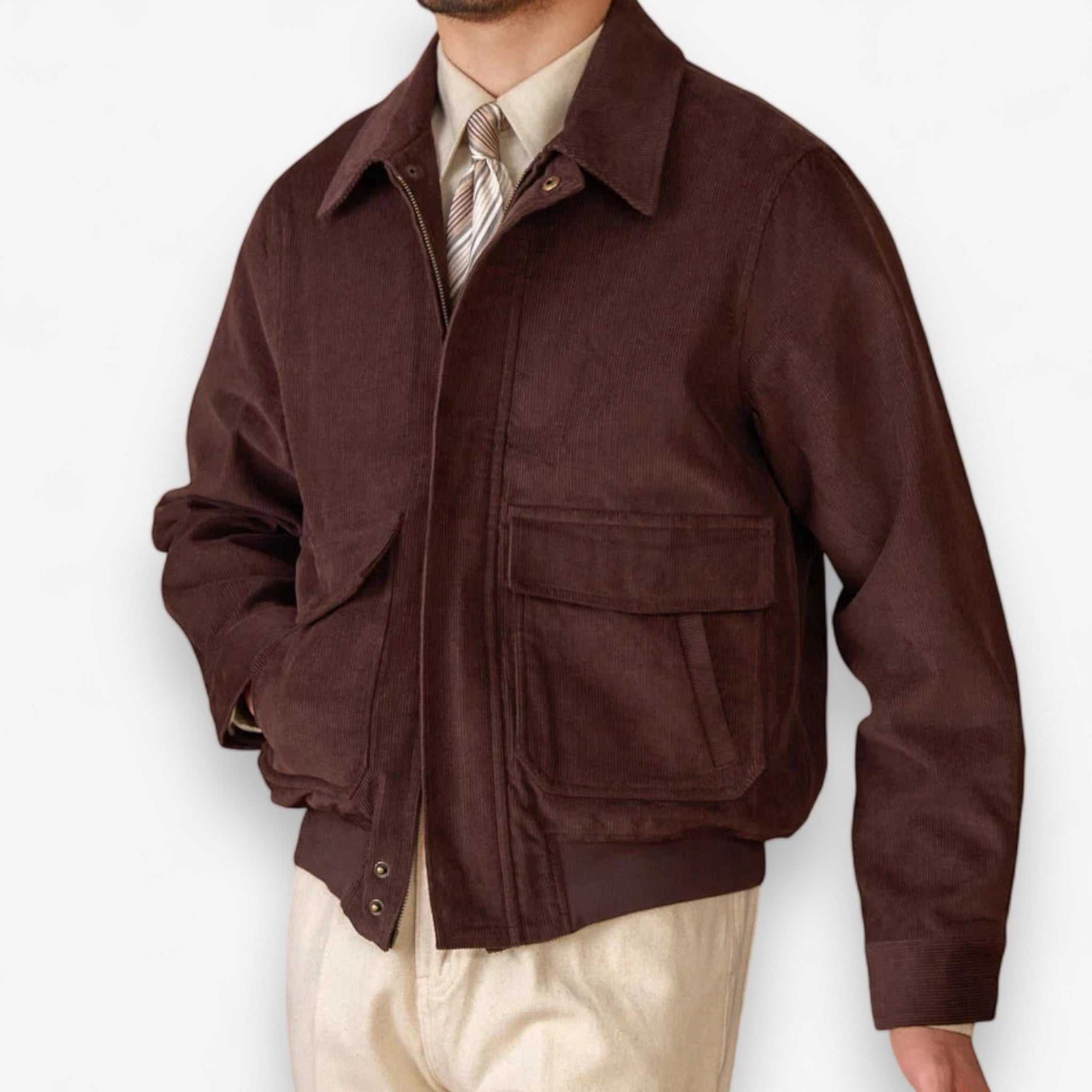 Pure cotton bomber jacket for men in brown, featuring a stylish and comfortable design.