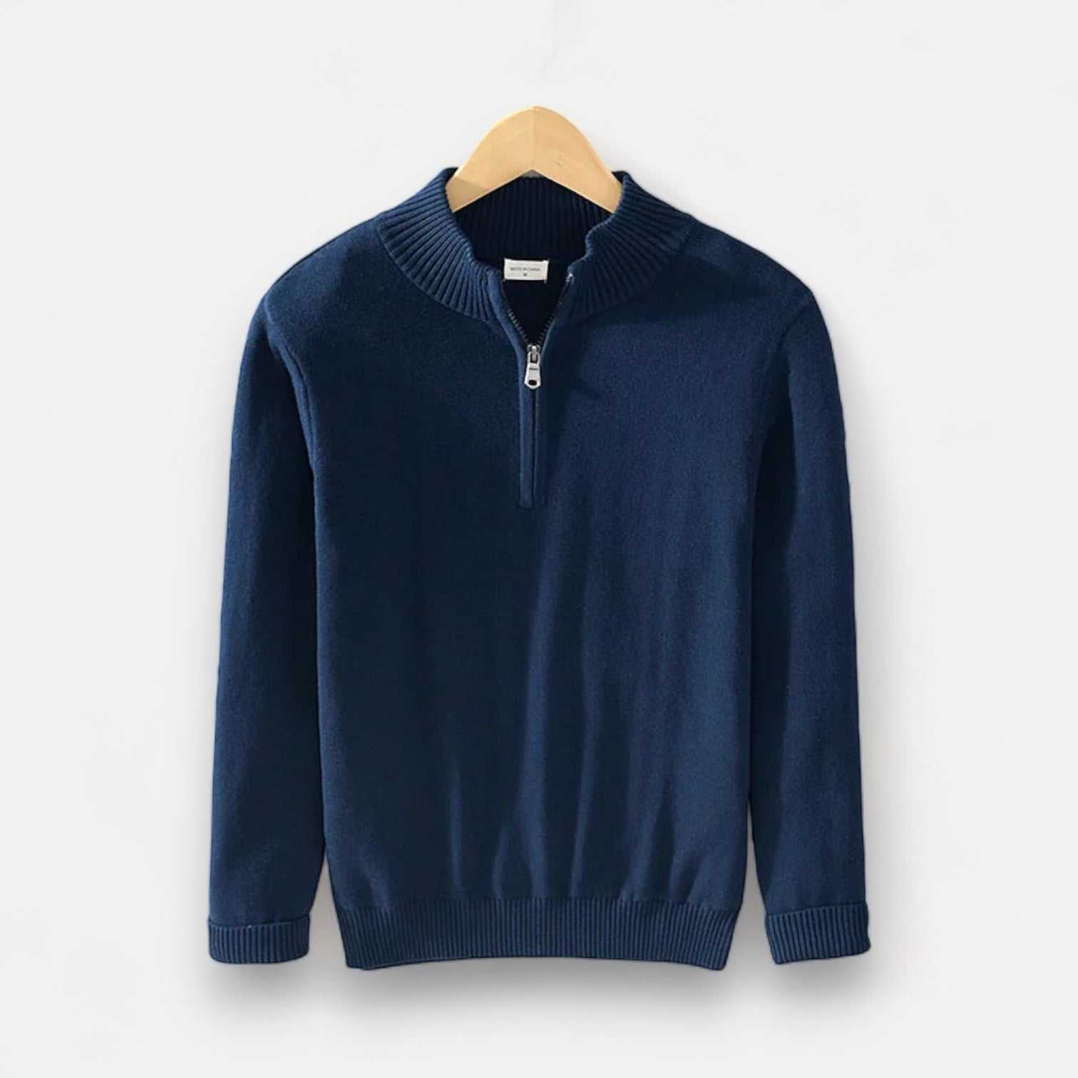 Autumn half zipper cotton sweater for men, navy blue, made of soft cotton blend.