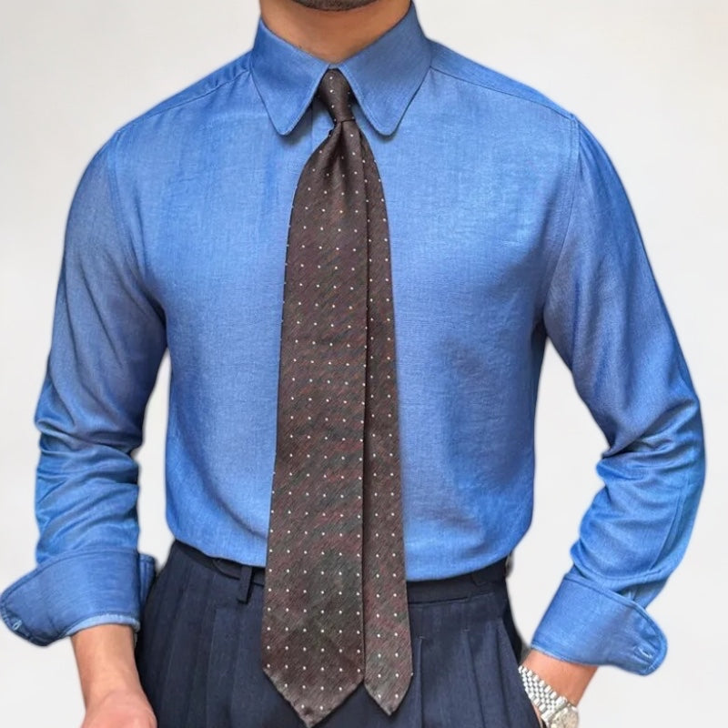 Antonios Blue Shirt for men, long sleeve, smart casual style, solid pattern.