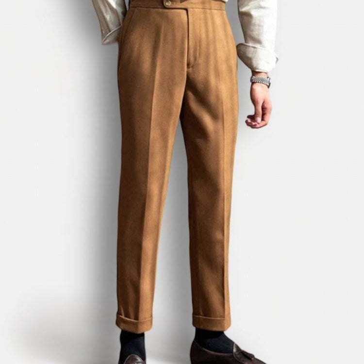 Autumn/Winter retro Italian trousers for men, solid pattern, casual and elegant style.