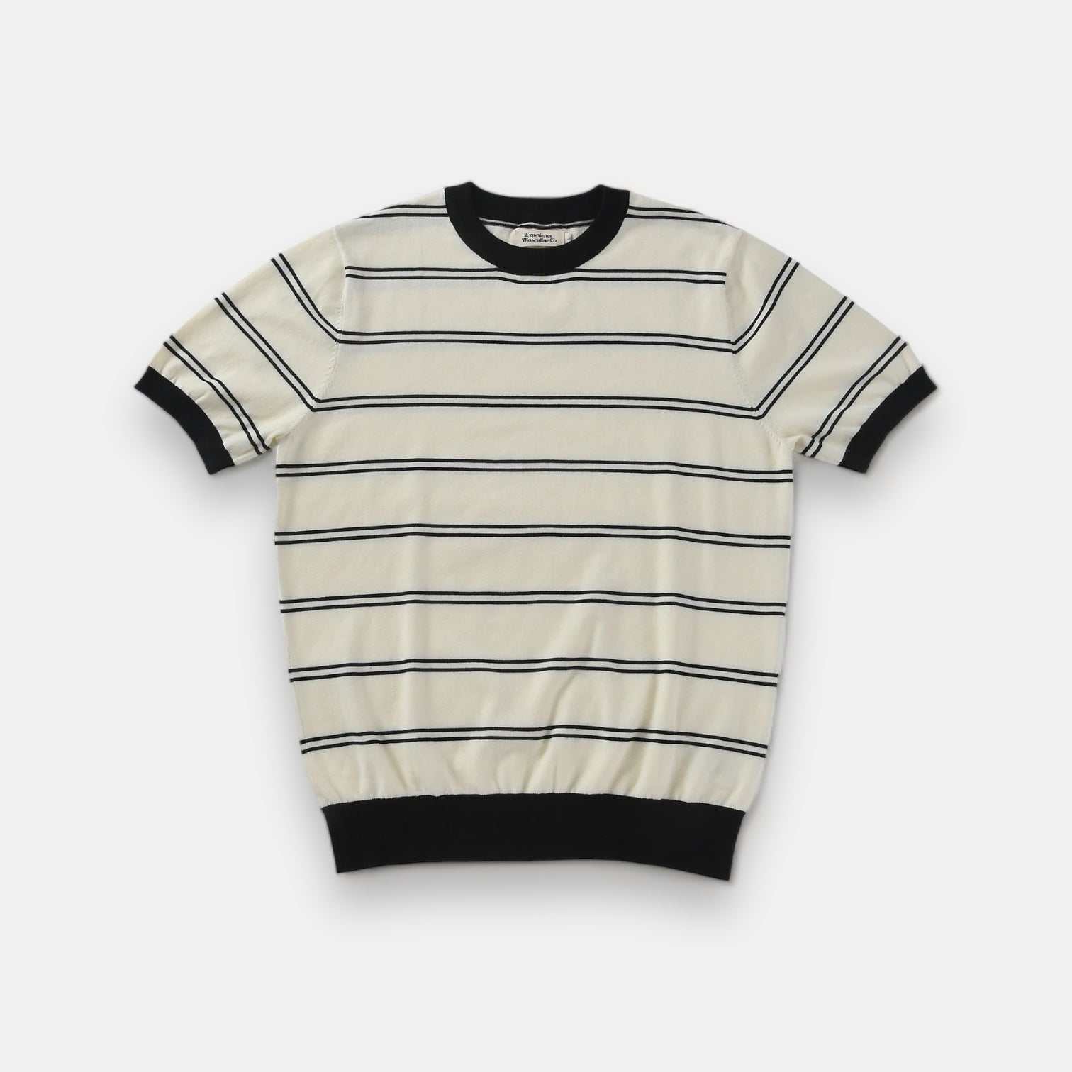 Smart casual striped summer t-shirt with black and white stripes on cotton fabric.