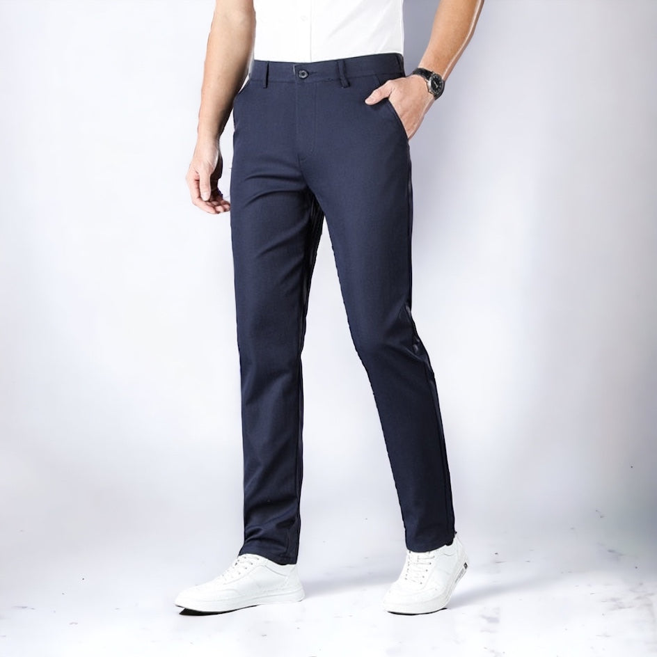 Antonios Stretch Pants in dark blue, full-length, casual style.