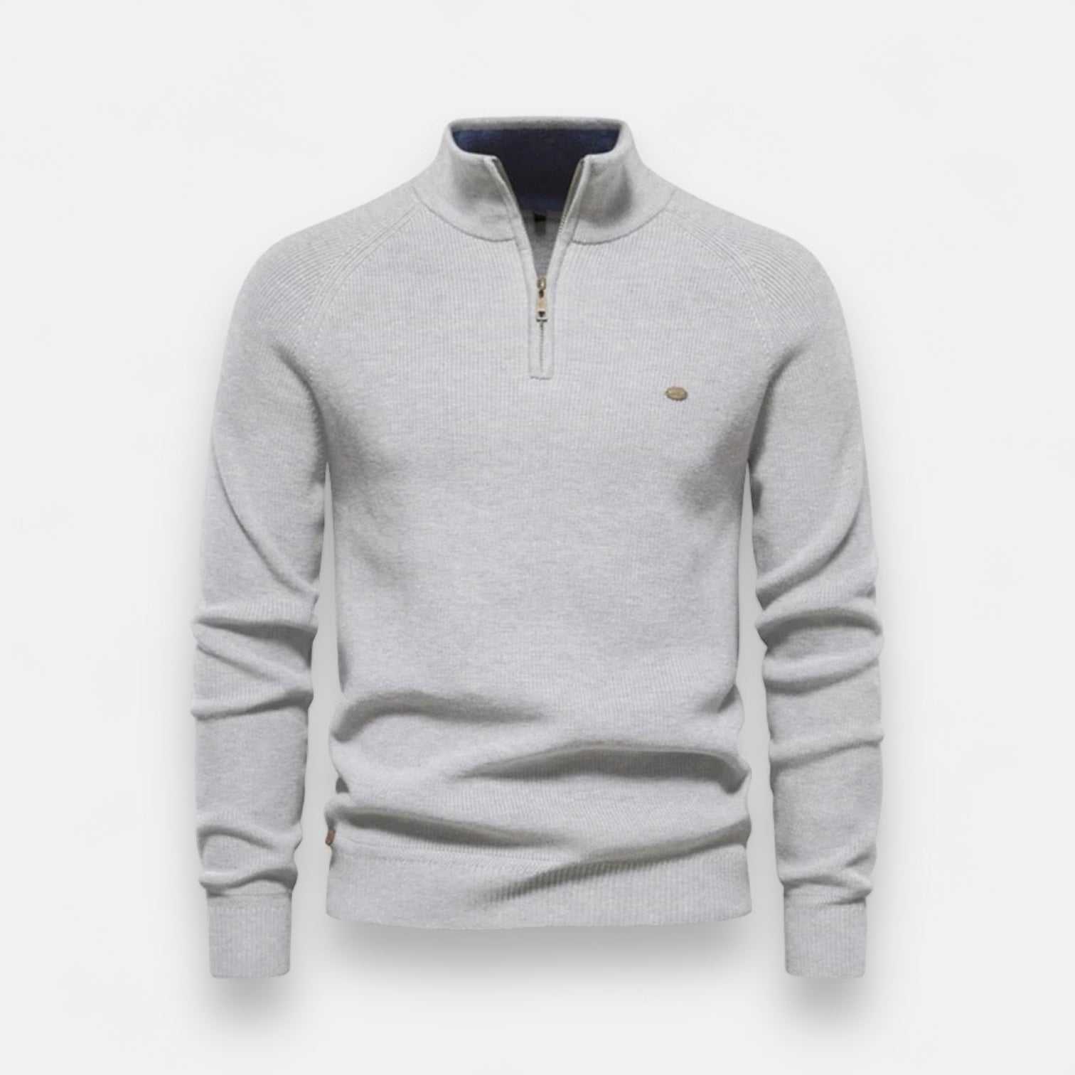 High-collar autumn/winter sweater for men in light gray cotton lycra blend.