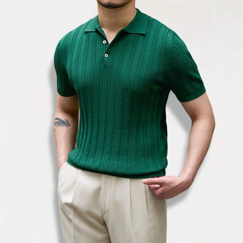 Green spring gentleman English t-shirt for men, casual and elegant style, crafted from breathable Iyocell fabric for spring/summer.