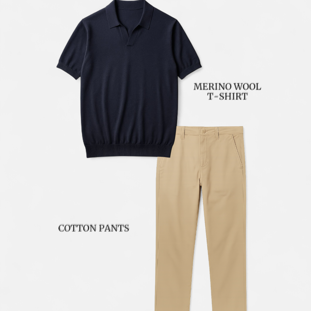 Casual outfit set navy blue + beige (T-shirt+pants)