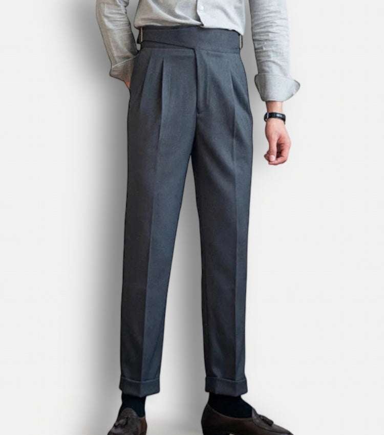 Parisian waist straight trousers in solid polyester for men, casual and elegant style.