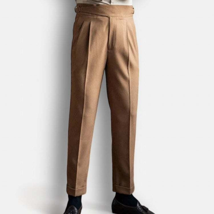 Cold season straight trousers for men, solid pattern, casual to elegant style.