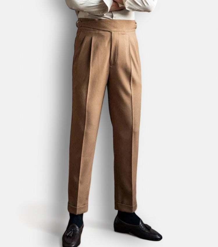 Cold season straight trousers for men, solid pattern, casual to elegant style.