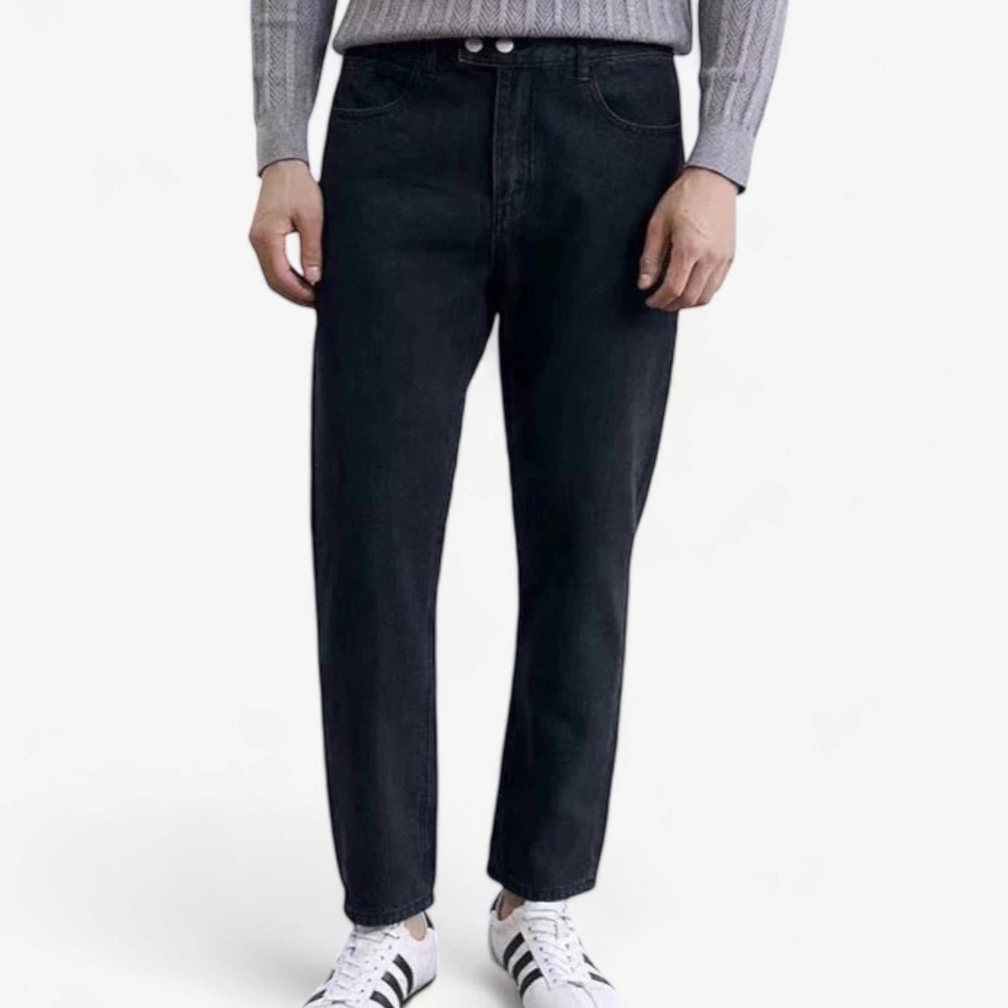 Straight business jeans made of polyester for office and casual wear.