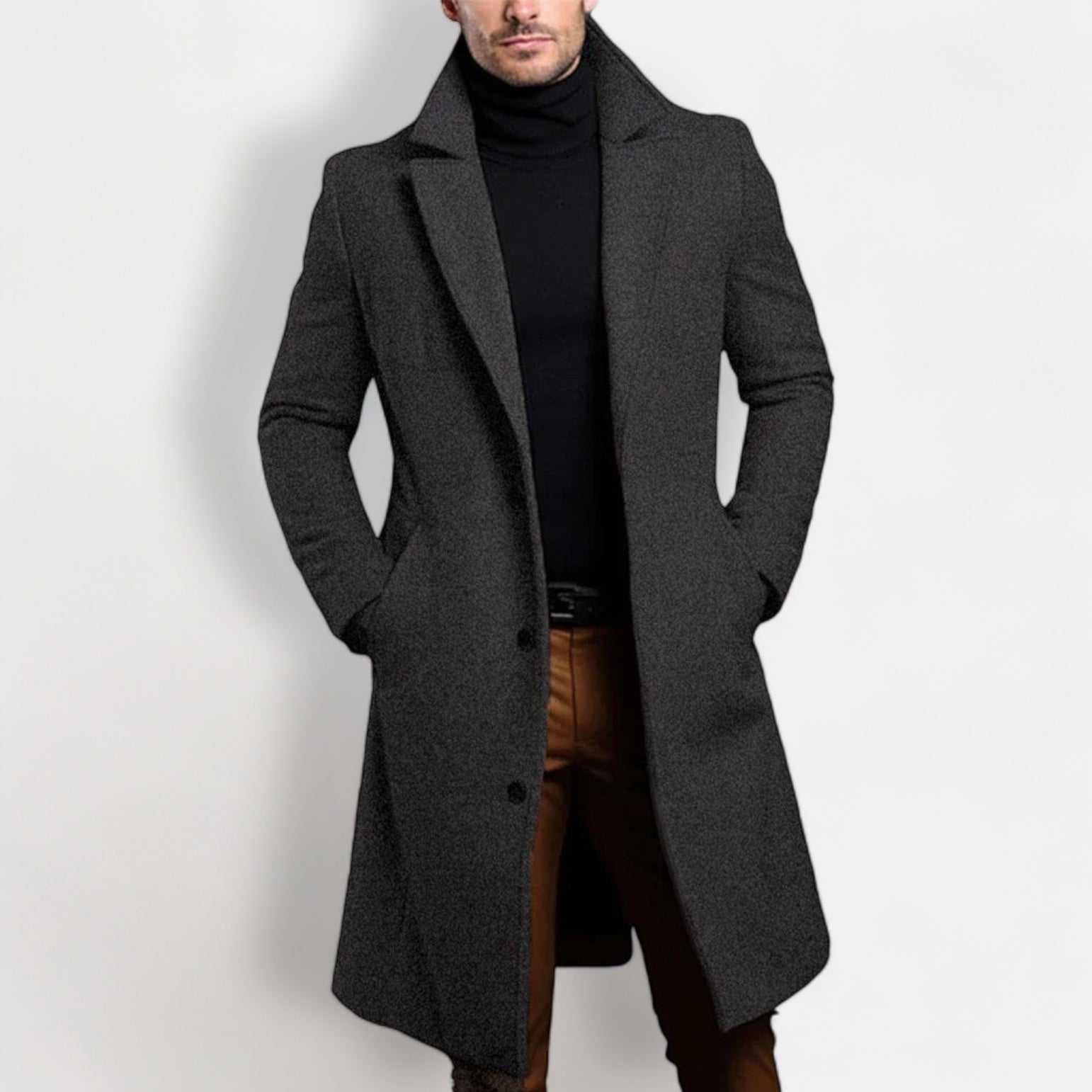 Men's perfect fall coat in high-quality polyester, stylish warm autumn/winter wear.