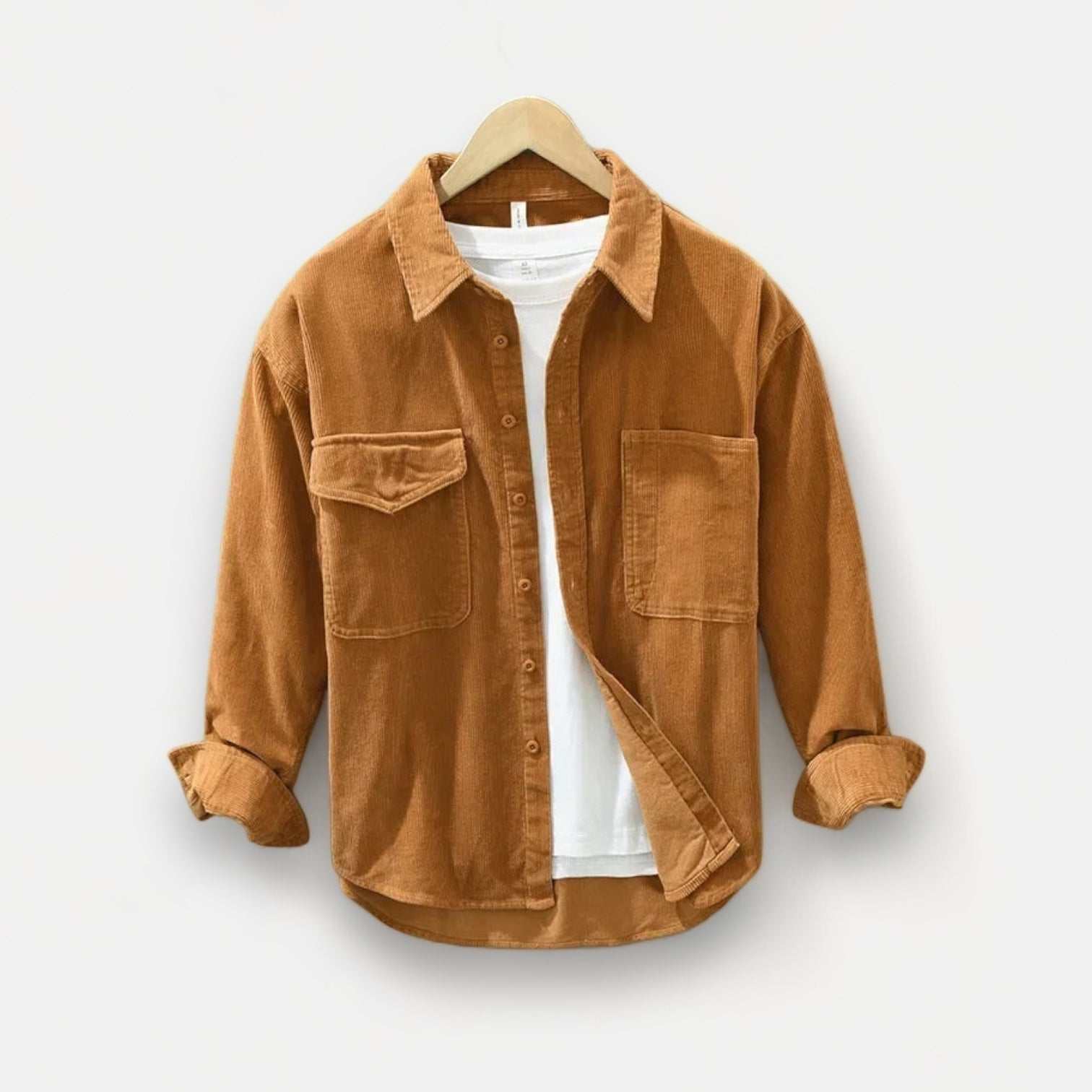 Cotton corduroy spring shirt for men in solid color, ideal for casual and office wear.