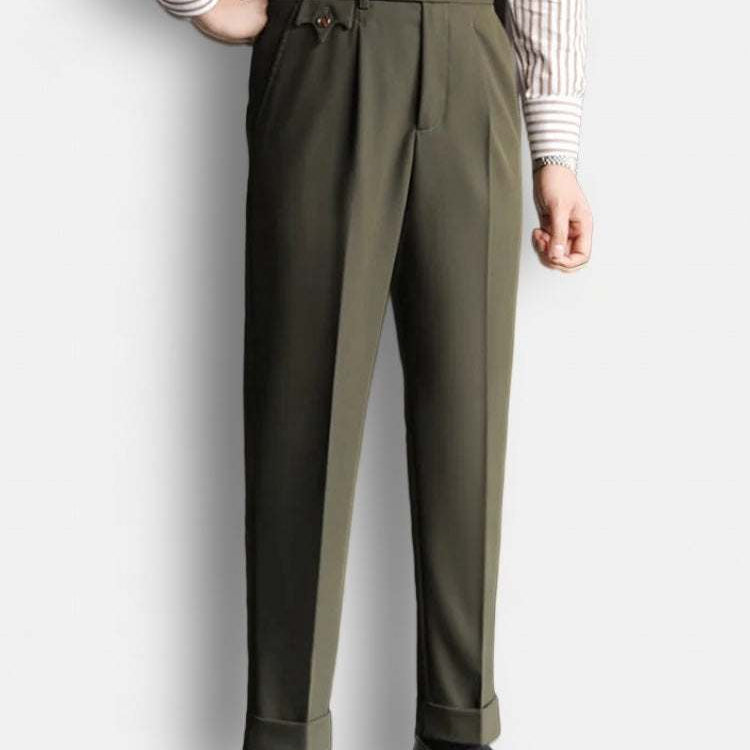 British outfit elegant trousers in green, full-length stylish design for men.