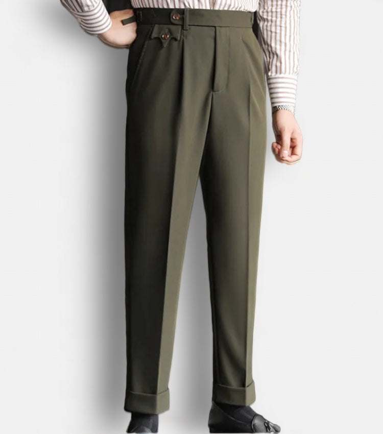 British outfit elegant trousers in green, full-length stylish design for men.