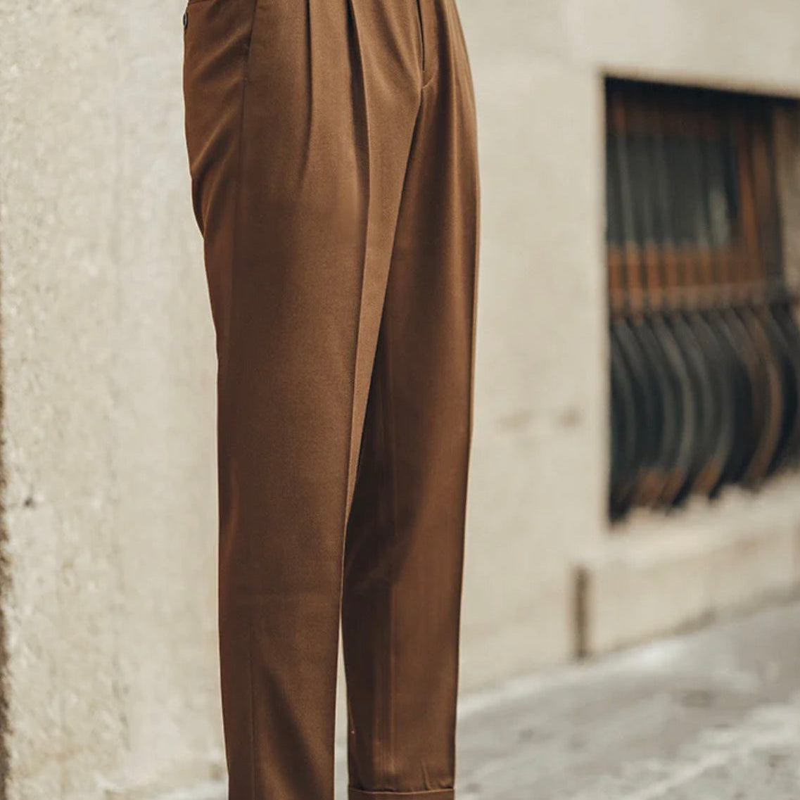 High Waist Business Trousers in brown, tailored fit, polyester fabric, smart casual style.