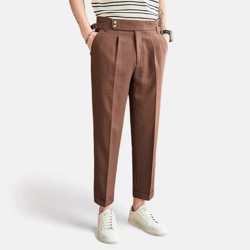 Ankle-length slim casual pants for men in brown, versatile and stylish perfect for any occasion.