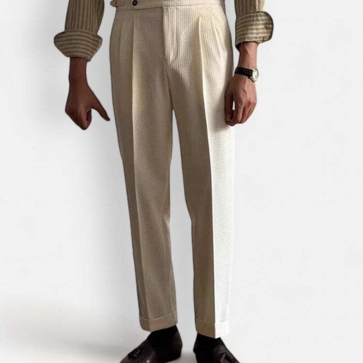 Lace-up belt high-waist trousers in polyester, stylish and comfortable.