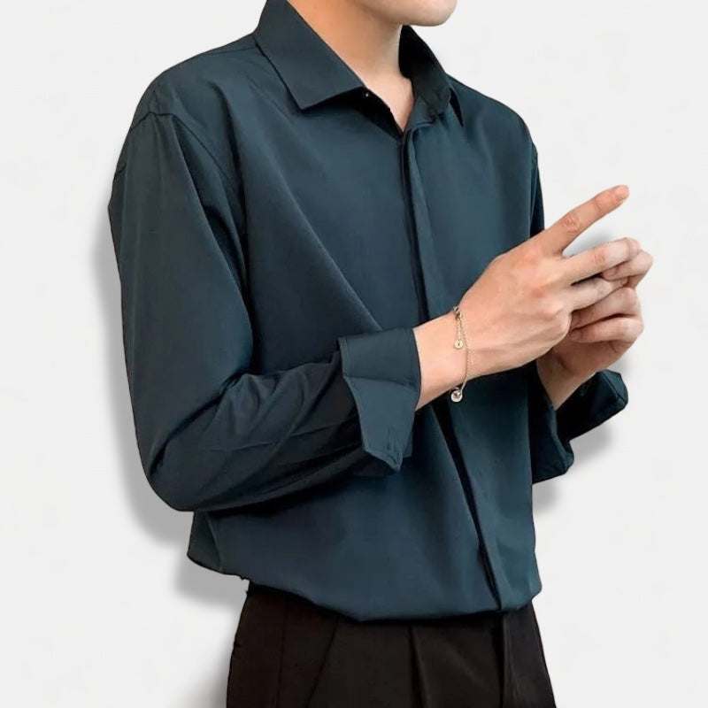 Business loose long-sleeve shirt for men in solid viscose fiber, ideal for spring/summer.