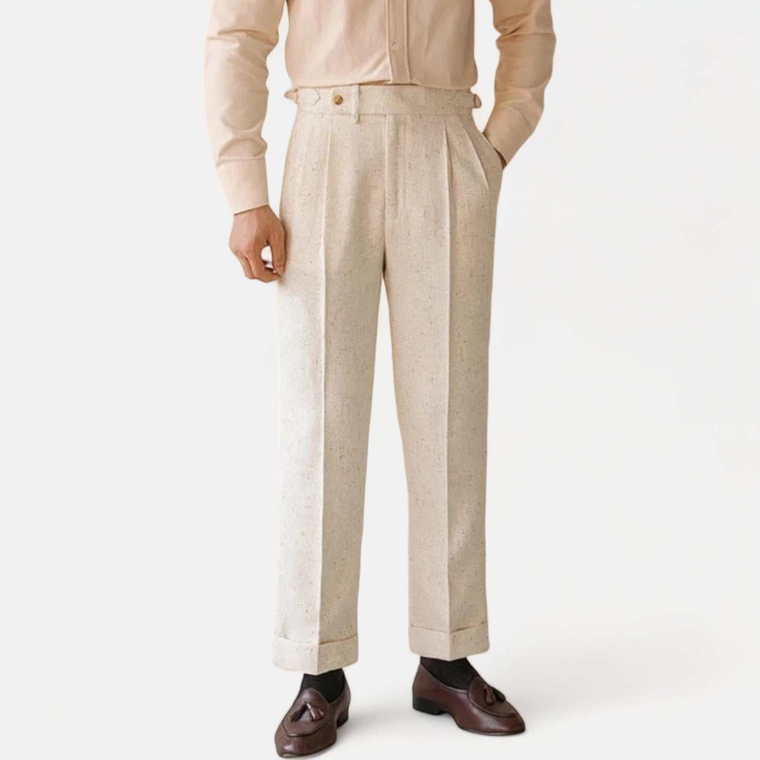 Paris high-waist design trousers in solid color, elegant and comfortable fit for men.