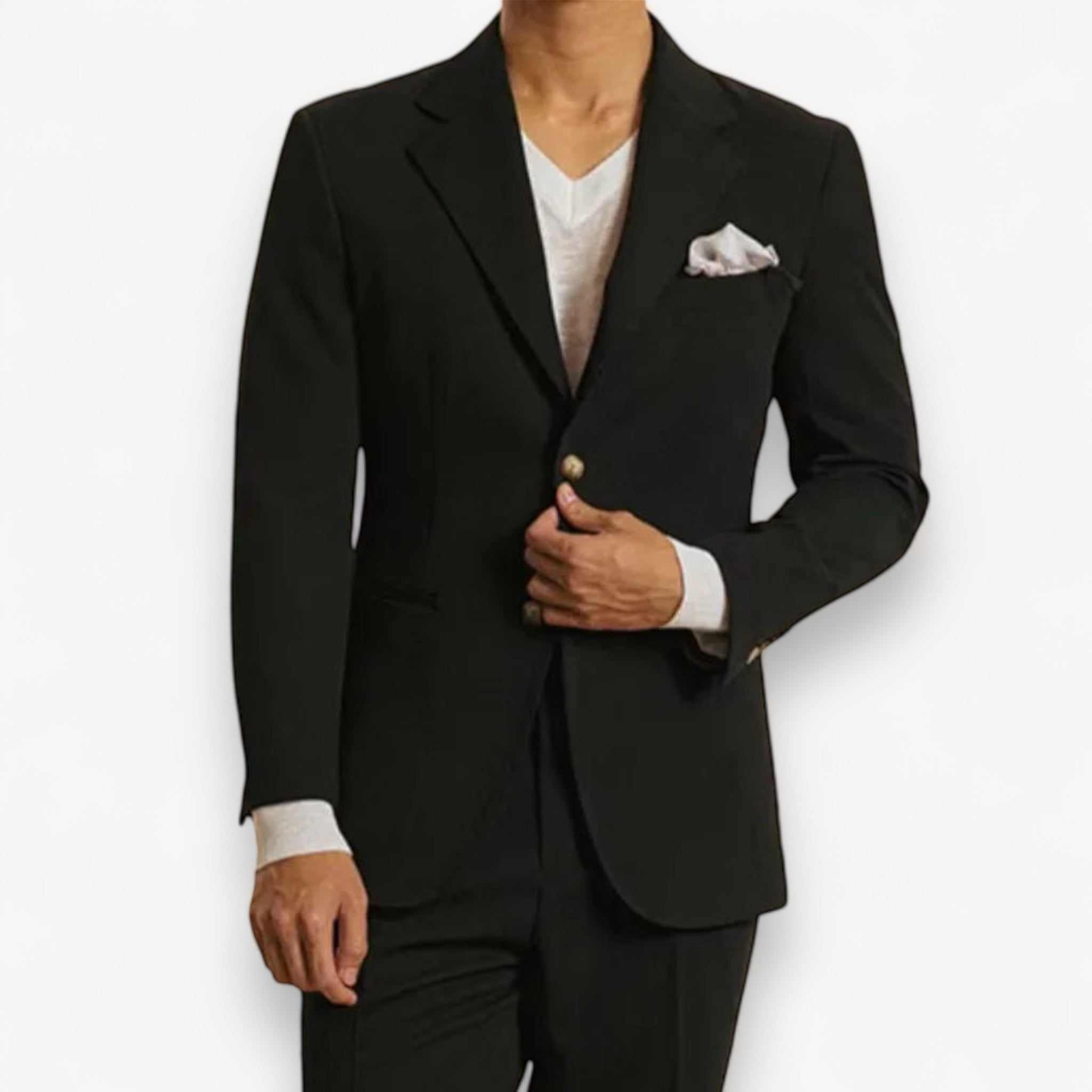 Elegant wedding premium 2-piece suit in black, including blazer and pants, perfect for formal occasions.