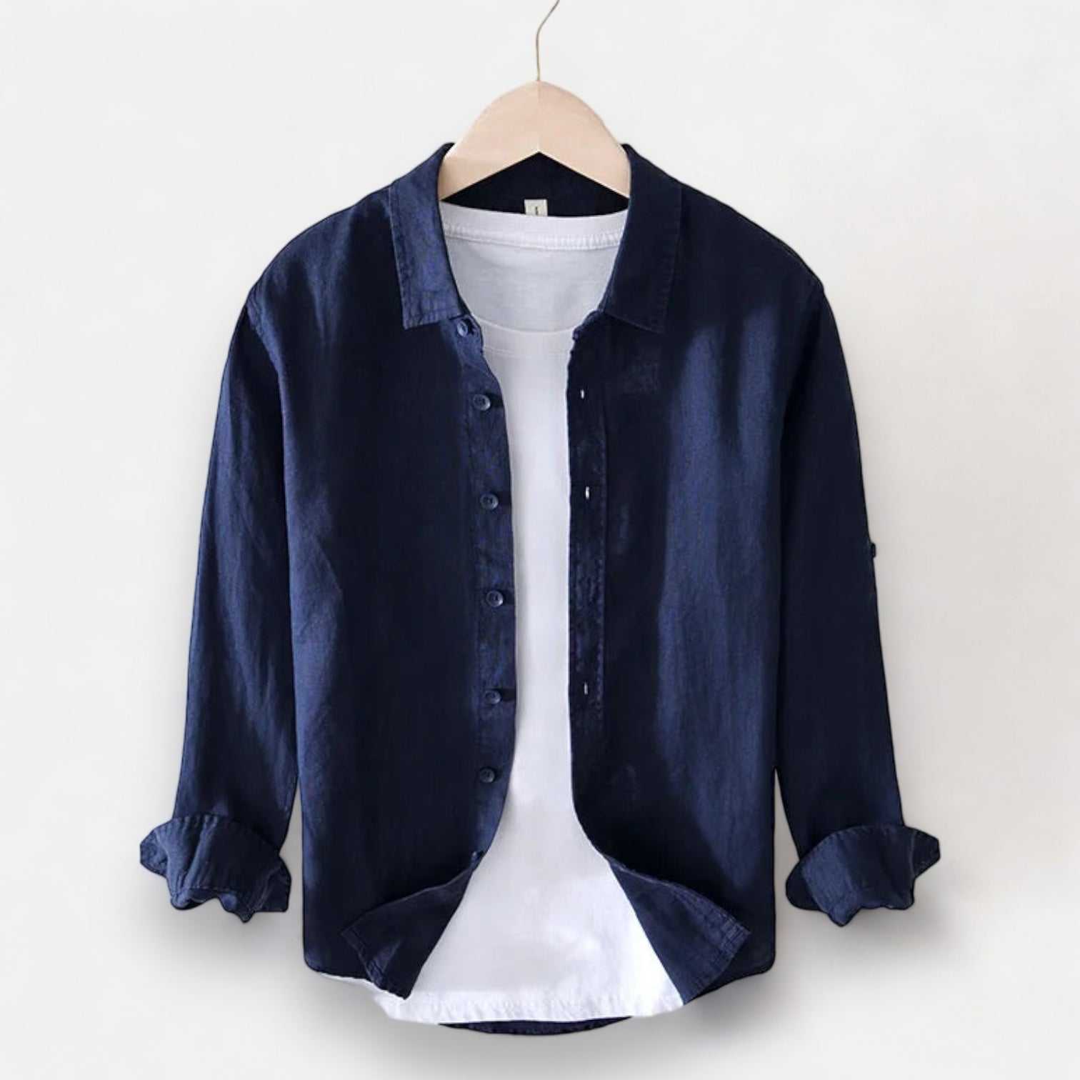 Italian pure linen long-sleeve shirt, men's casual elegant style, perfect for spring/summer.