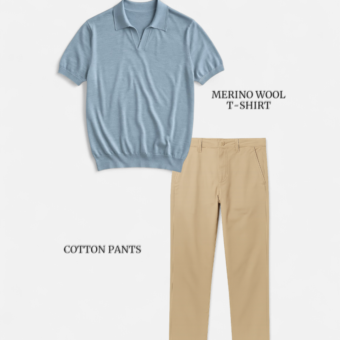 Casual outfit set baby blue + beige (T-shirt+pants)