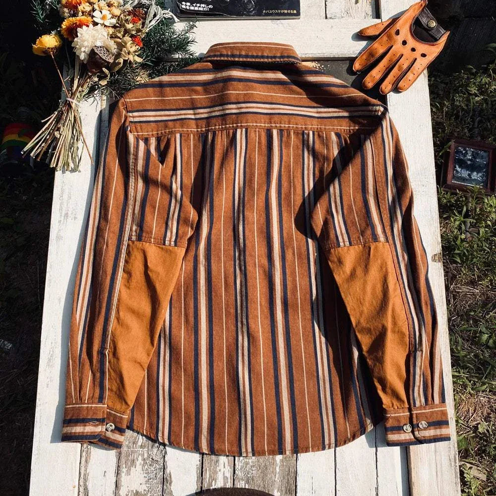 Vintage summer cotton shirt with stripes on display with accessories.