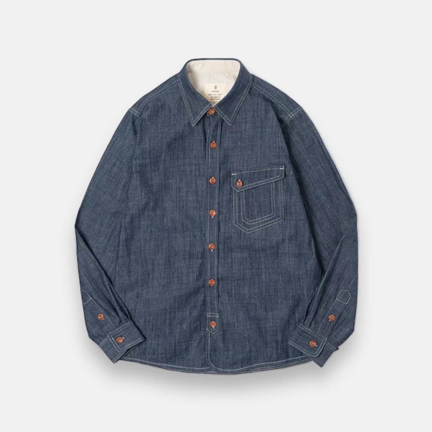 RETRO denim solid long-sleeve shirt for men, casual and elegant style.