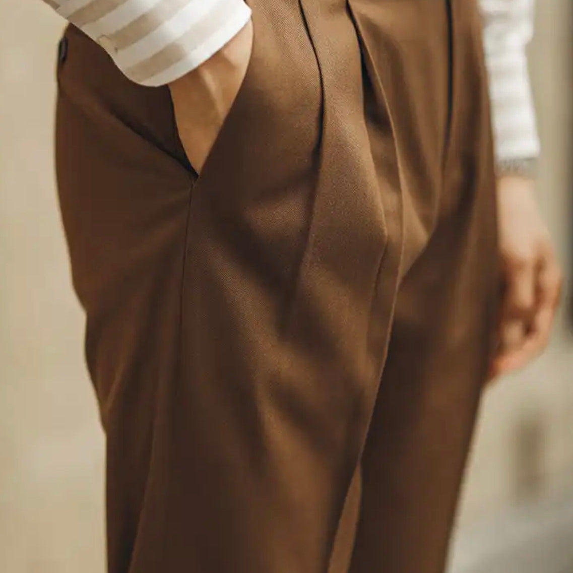 High Waist Business Trousers in brown, showcasing tailored fit and classic elegance.