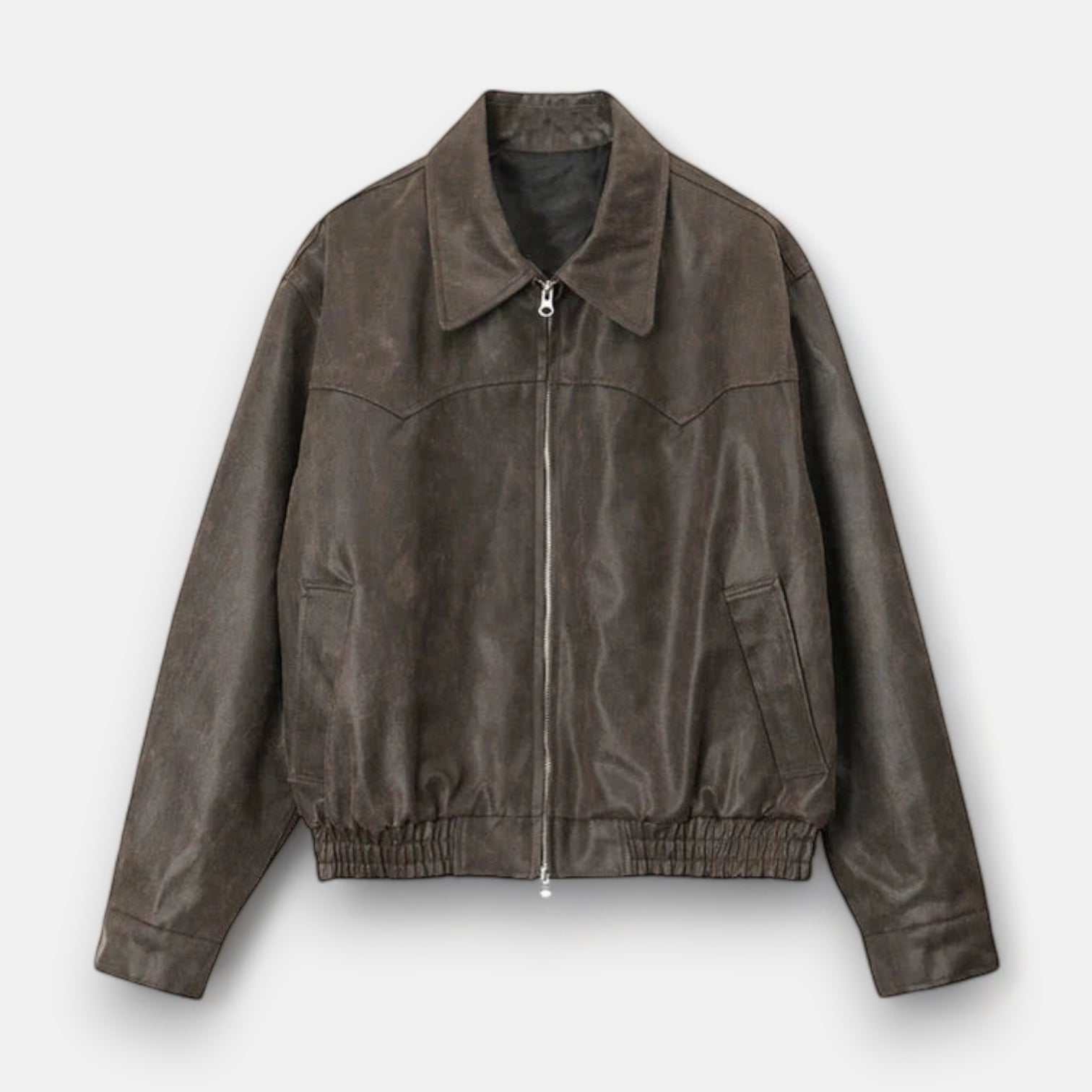 Autumn vintage PU leather jacket for men in brown, durable and stylish for fall.