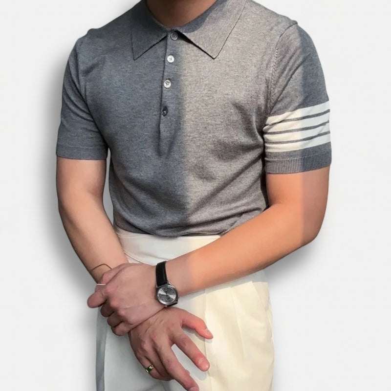 Polo casual slim fit summer t-shirt with short sleeves and striped arm detail.