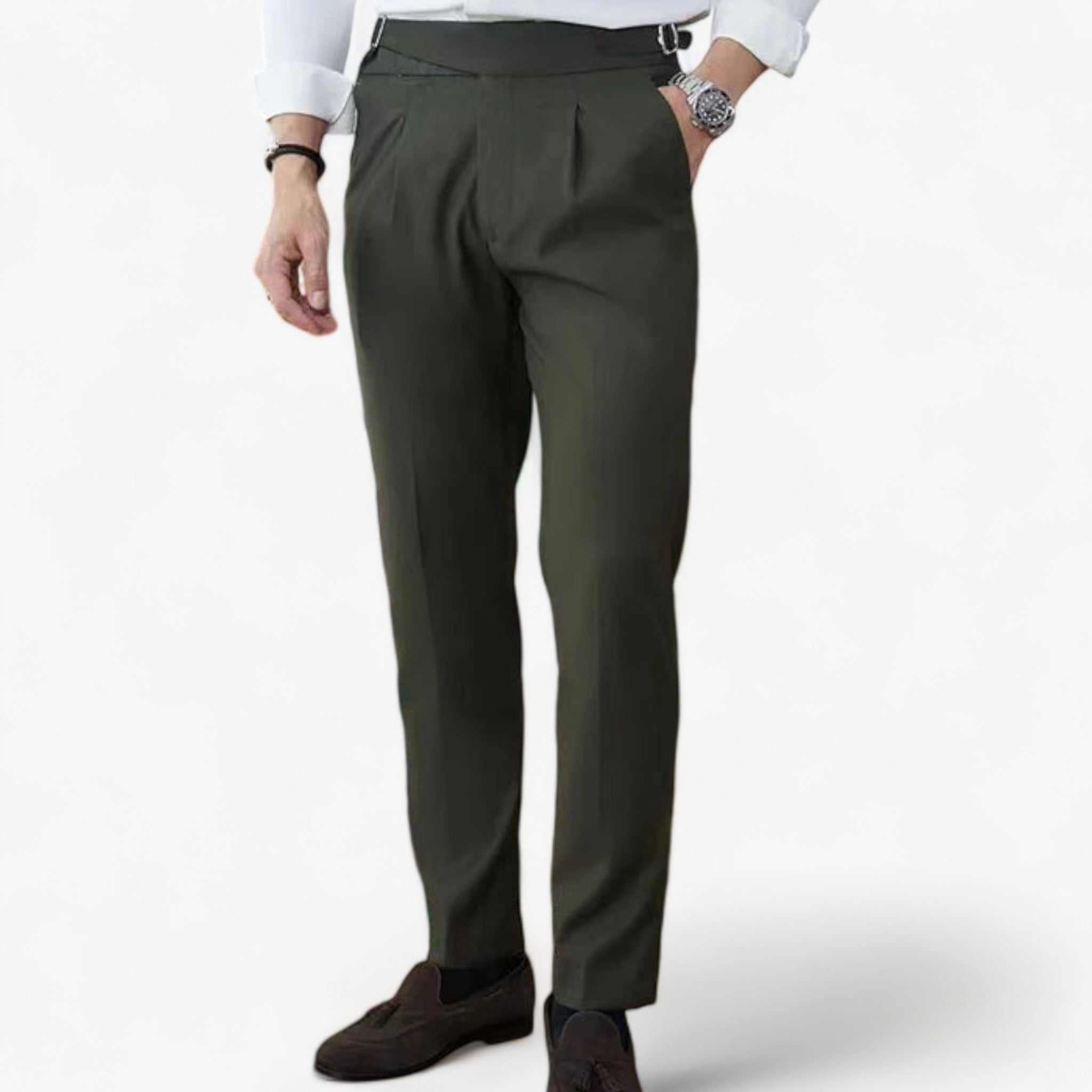 Elegant British suit pants in high-quality polyester, ideal for formal occasions.
