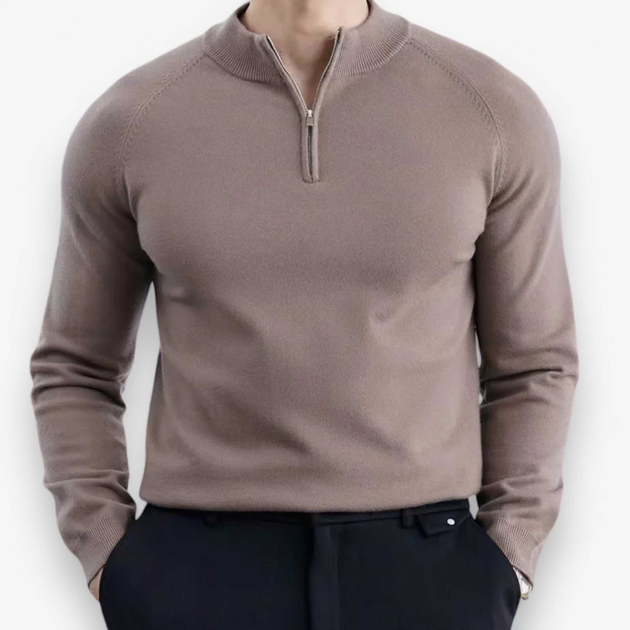 Wool smart casual premium sweater for men in taupe, featuring a high-quality wool blend for warmth and comfort.