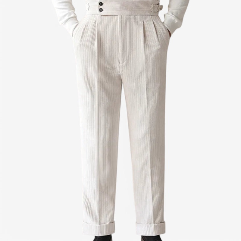 Italian business corduroy trousers for men in light color, featuring a stylish and durable design.