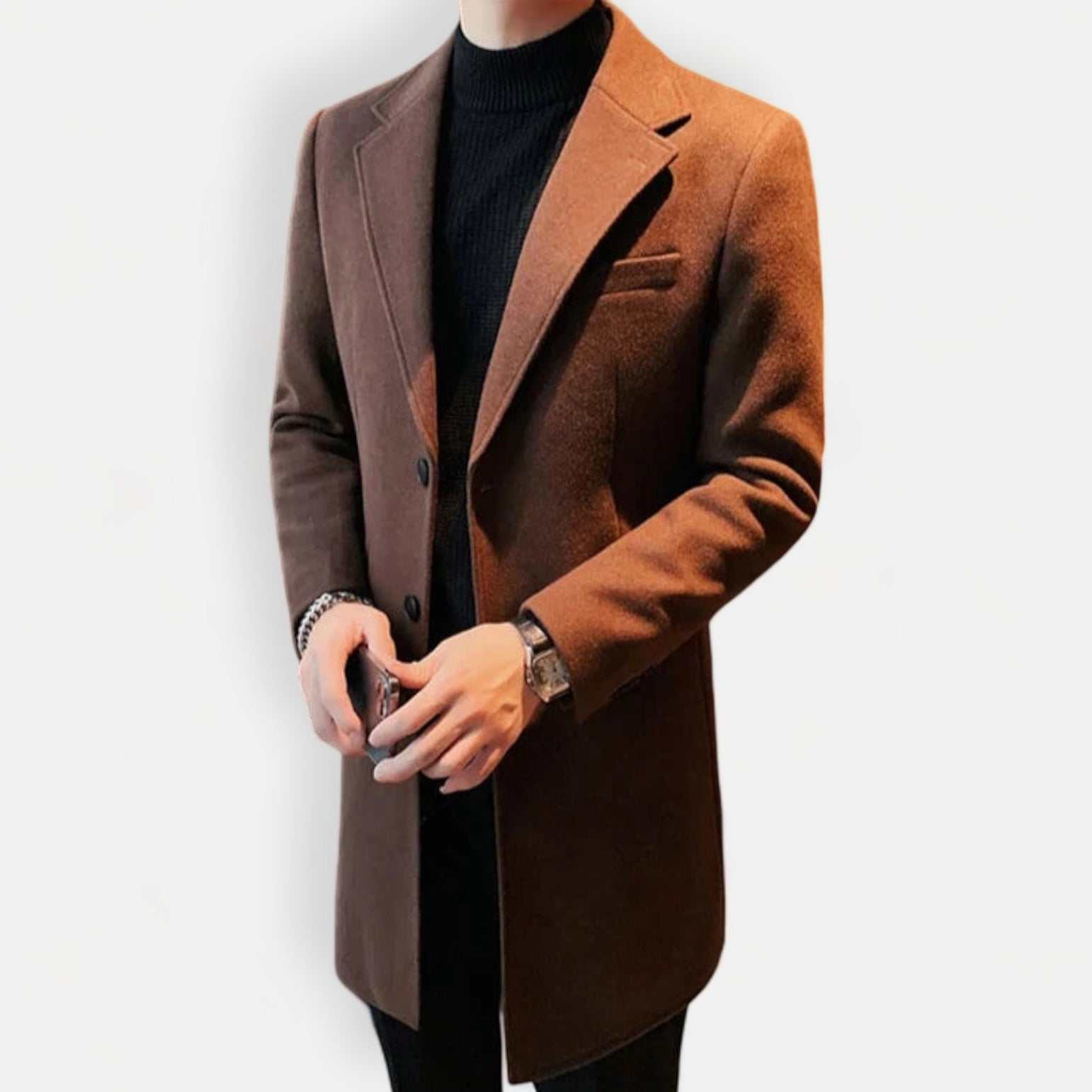 Elegant slim fit suit coat for men in brown, perfect for autumn and winter.