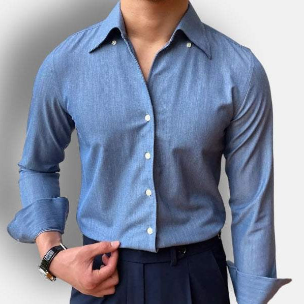 Antonios British casual shirt, classic collar, solid color, polyester fabric.