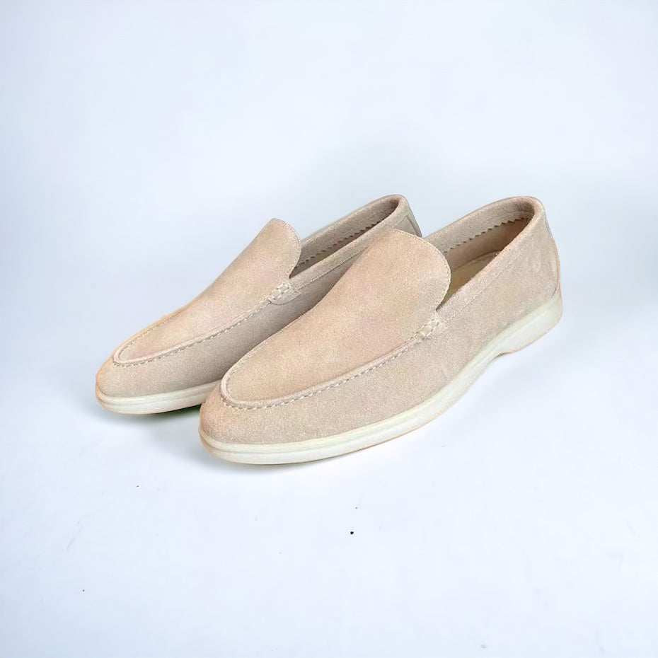 Elegant suede leather loafers in beige for men, breathable and comfortable design with cushioned insole.