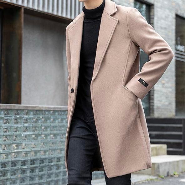 Antonios Long Wool Coat Men in beige, casual elegant style.