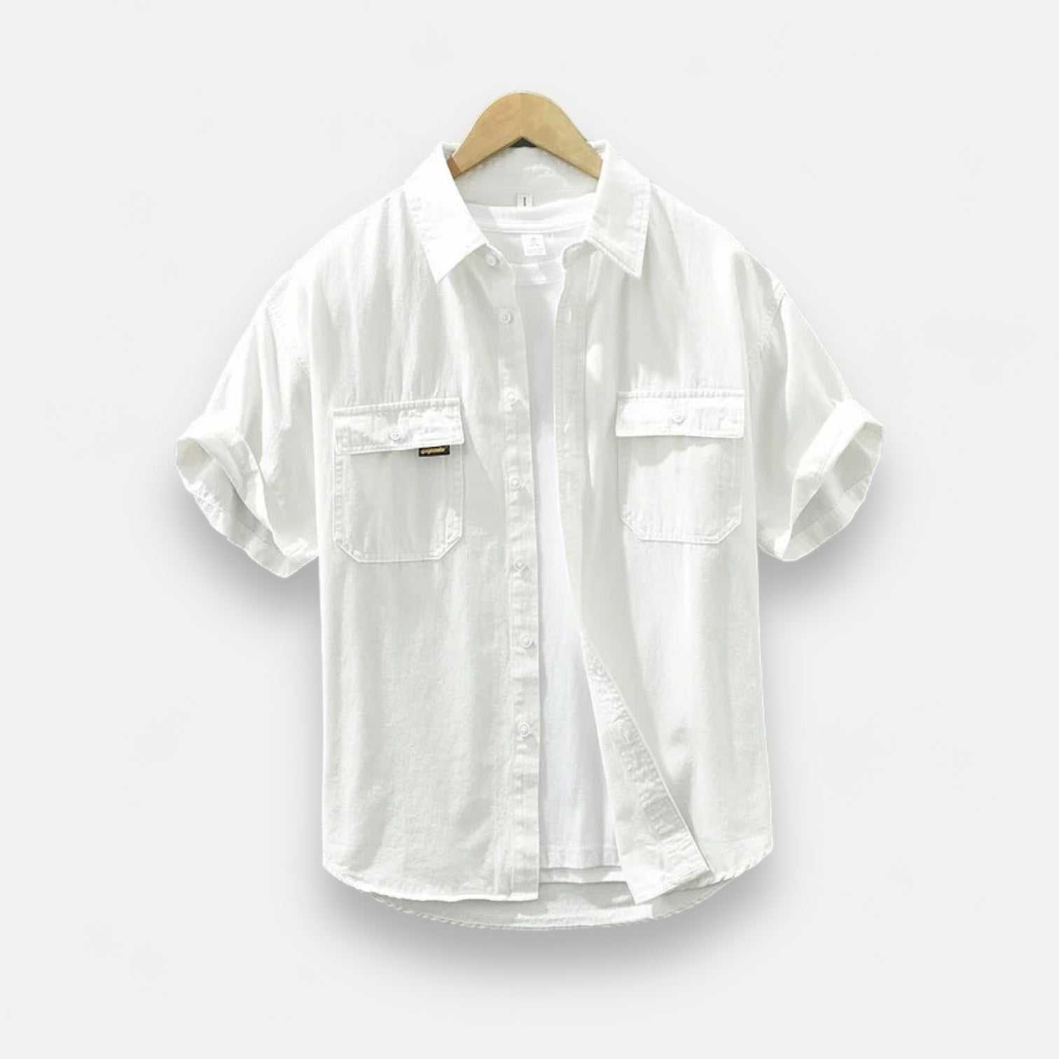 Japanese loose short sleeve summer shirt for men made of breathable cotton, ideal for spring and summer elegance.