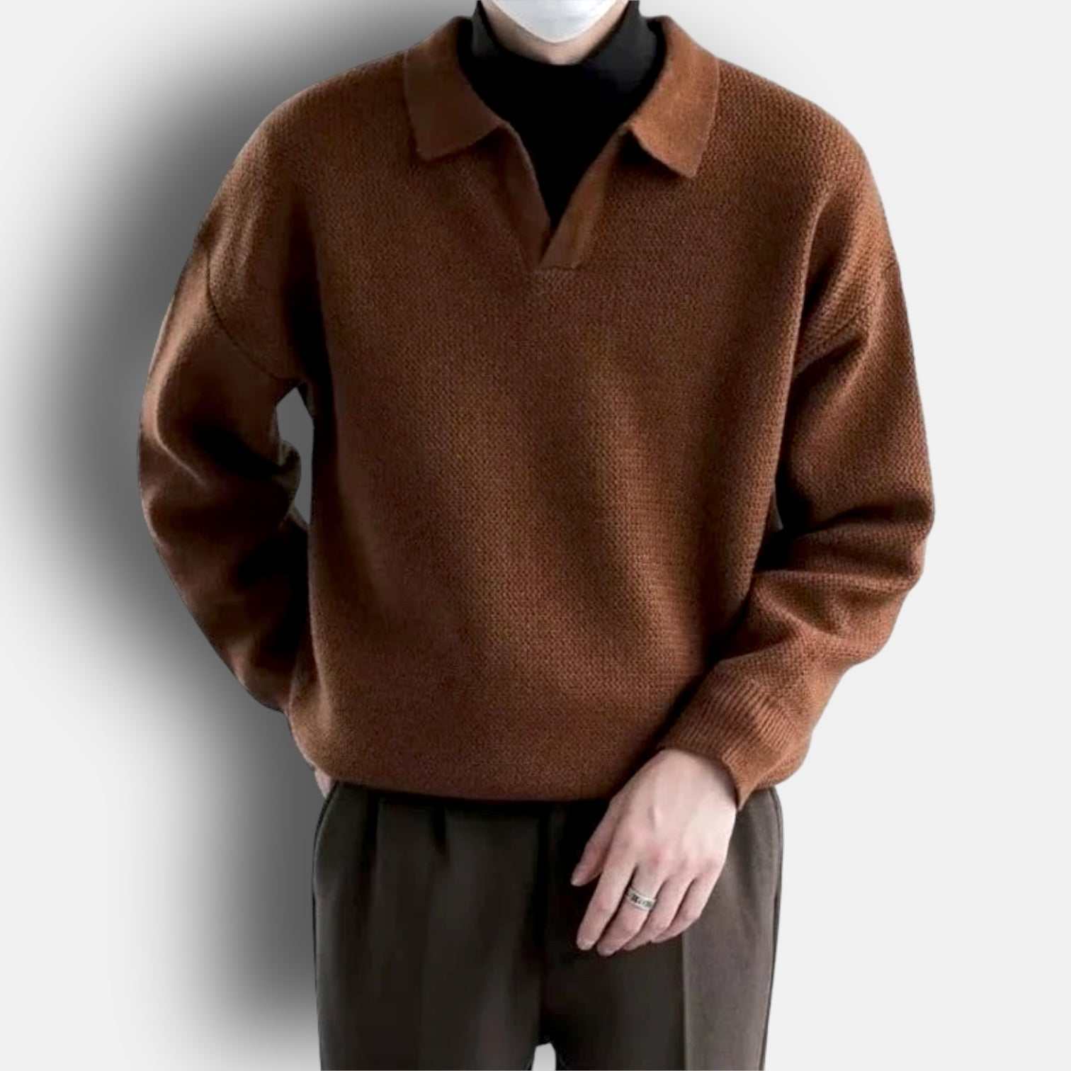 Korean baggy design sweater in brown with long sleeves, perfect for cold seasons.