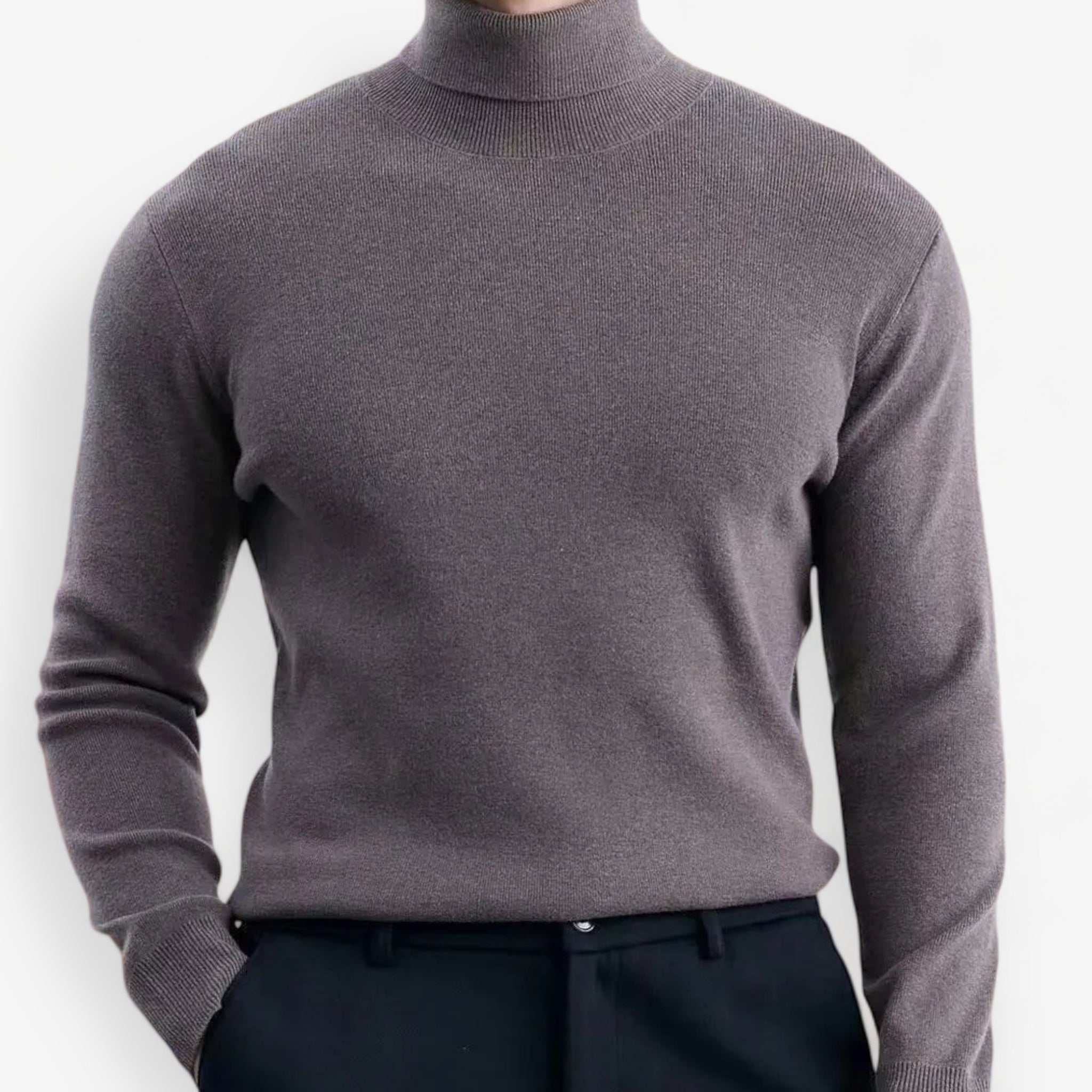 Men's high-turtleneck classic sweater in soft wool and lyocell.